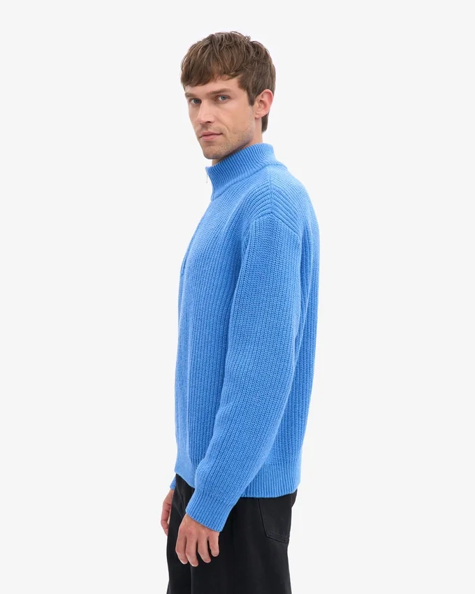 Jersey de lana merina con media cremallera - Azul Pacífico