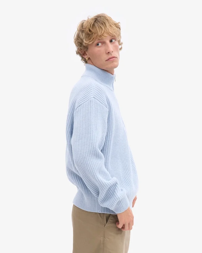 Jersey de merino con media cremallera - Azul polar