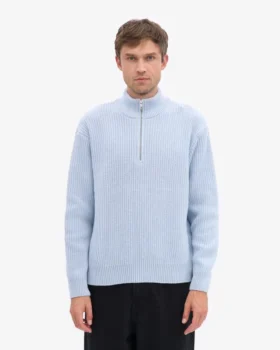 Jersey de merino con media cremallera – Azul polar