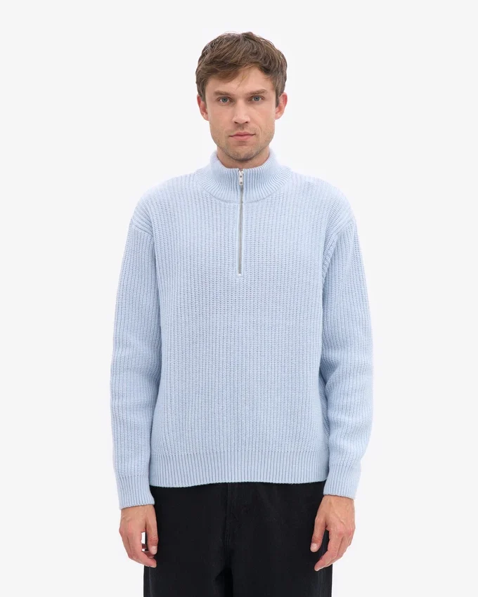 Jersey de merino con media cremallera - Azul polar