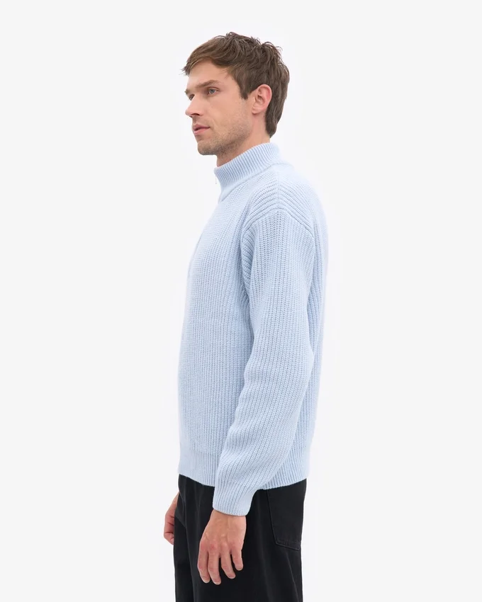 Jersey de merino con media cremallera - Azul polar
