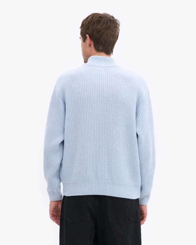 Jersey de merino con media cremallera - Azul polar