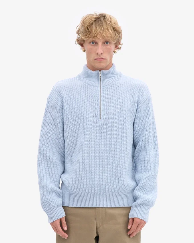 Jersey de merino con media cremallera - Azul polar
