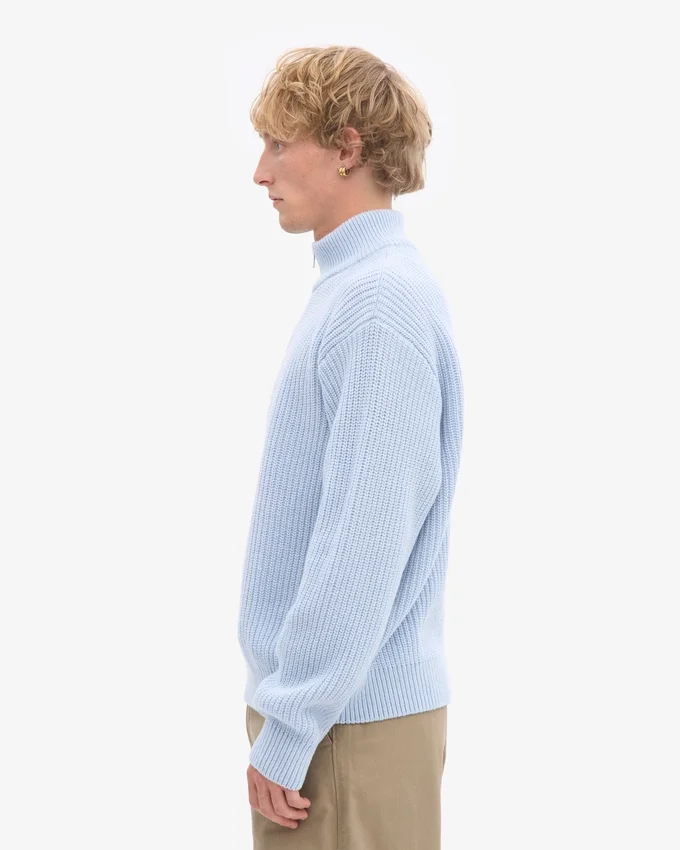 Jersey de merino con media cremallera - Azul polar