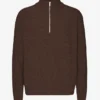 Jersey de merino con media cremallera - Marrón café