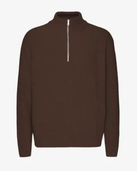 Jersey de merino con media cremallera - Marrón café