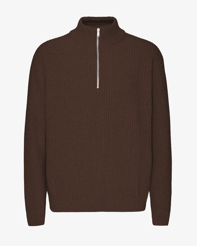 Jersey de merino con media cremallera - Marrón café
