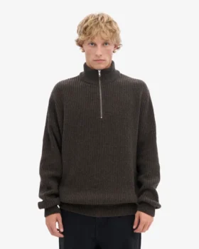 Jersey de merino con media cremallera – Marrón café