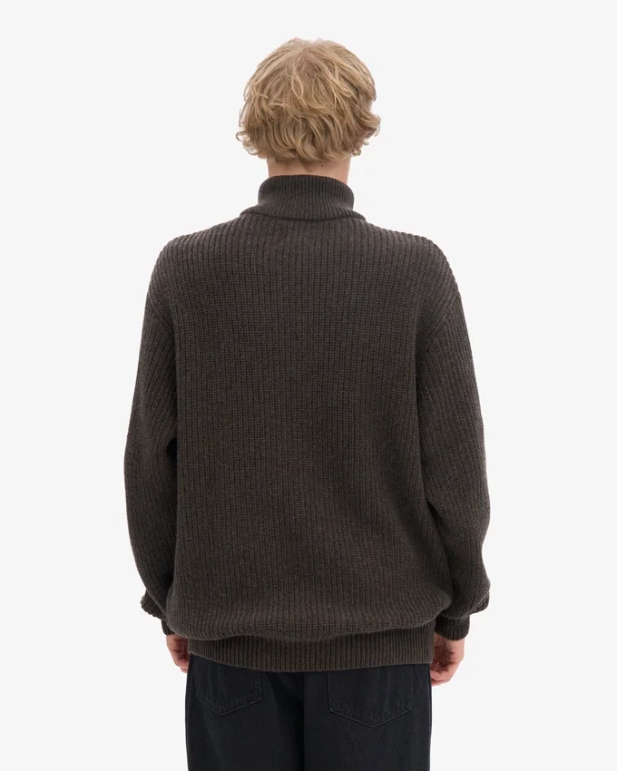 Jersey de merino con media cremallera - Marrón café