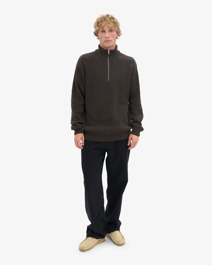 Jersey de merino con media cremallera - Marrón café