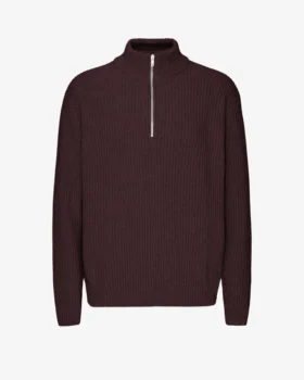 Jersey de merino con media cremallera - Rojo sangre de buey