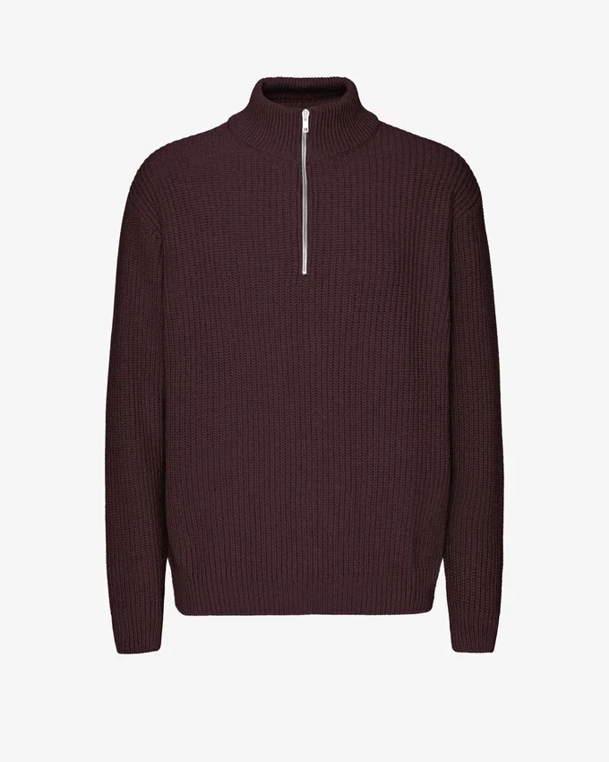 Jersey de merino con media cremallera - Rojo sangre de buey