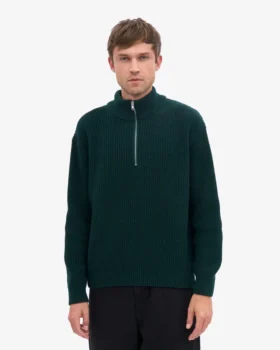 Jersey de merino con media cremallera – Rojo sangre de buey
