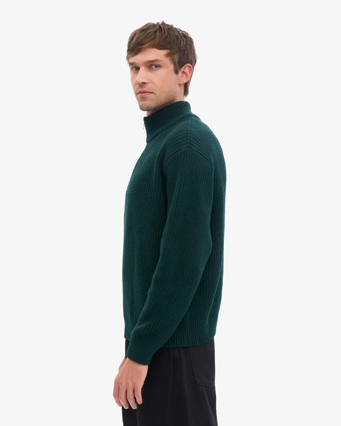 Jersey de merino con media cremallera - Rojo sangre de buey