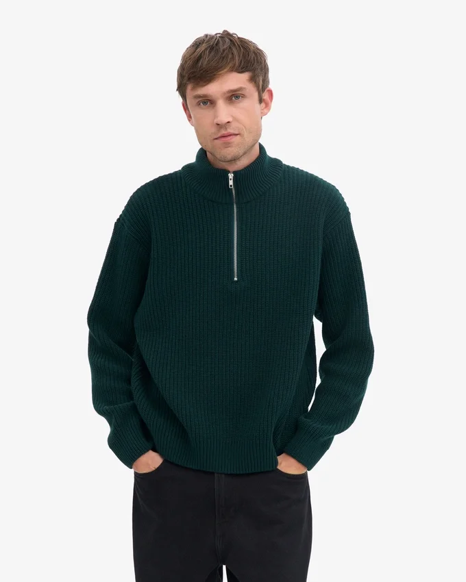 Jersey de merino con media cremallera - Rojo sangre de buey