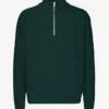 Jersey de merino con media cremallera - Verde esmeralda