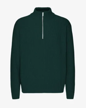Jersey de merino con media cremallera - Verde esmeralda