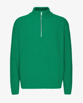 Jersey de merino con media cremallera - Verde Kelly