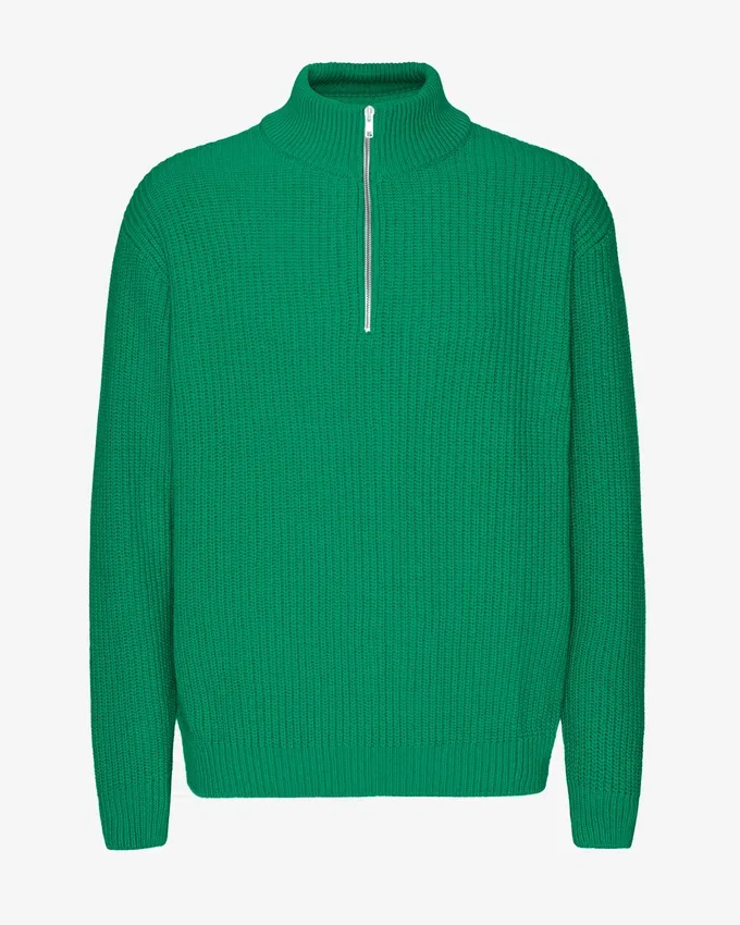 Jersey de merino con media cremallera - Verde Kelly