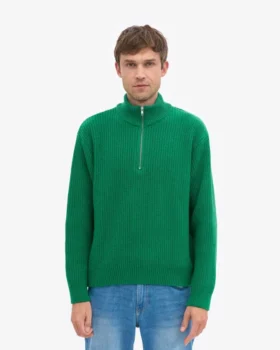Jersey de merino con media cremallera – Verde Kelly