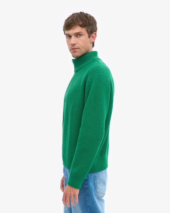 Jersey de merino con media cremallera - Verde Kelly