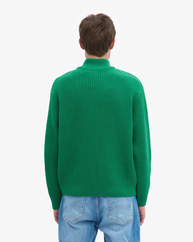 Jersey de merino con media cremallera - Verde Kelly