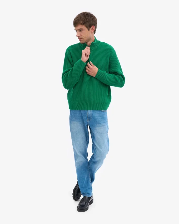 Jersey de merino con media cremallera - Verde Kelly
