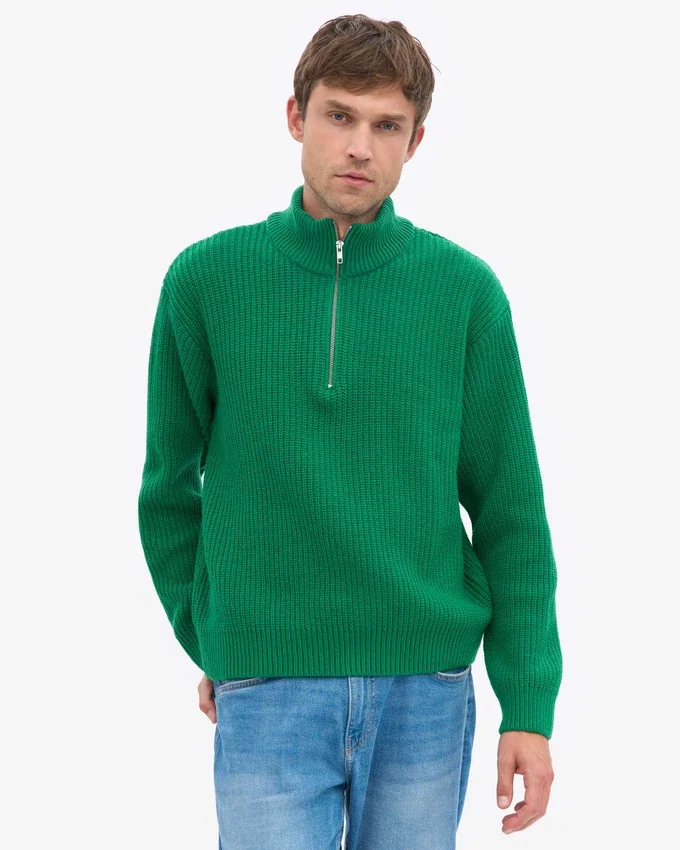 Jersey de merino con media cremallera - Verde Kelly