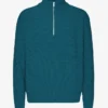 Jersey de merino con media cremallera - Verde océano