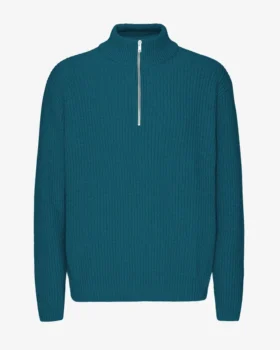 Jersey de merino con media cremallera - Verde océano
