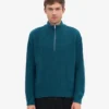 Jersey de merino con media cremallera - Verde océano