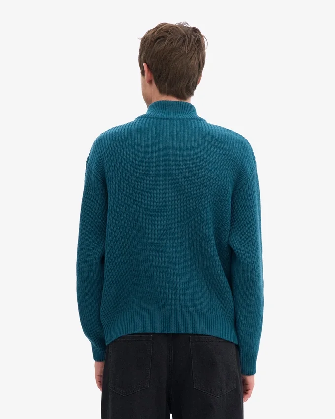 Jersey de merino con media cremallera - Verde océano