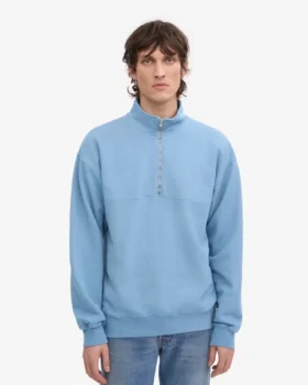 Jersey orgánico con jerséu de media cremallera – Azul mar