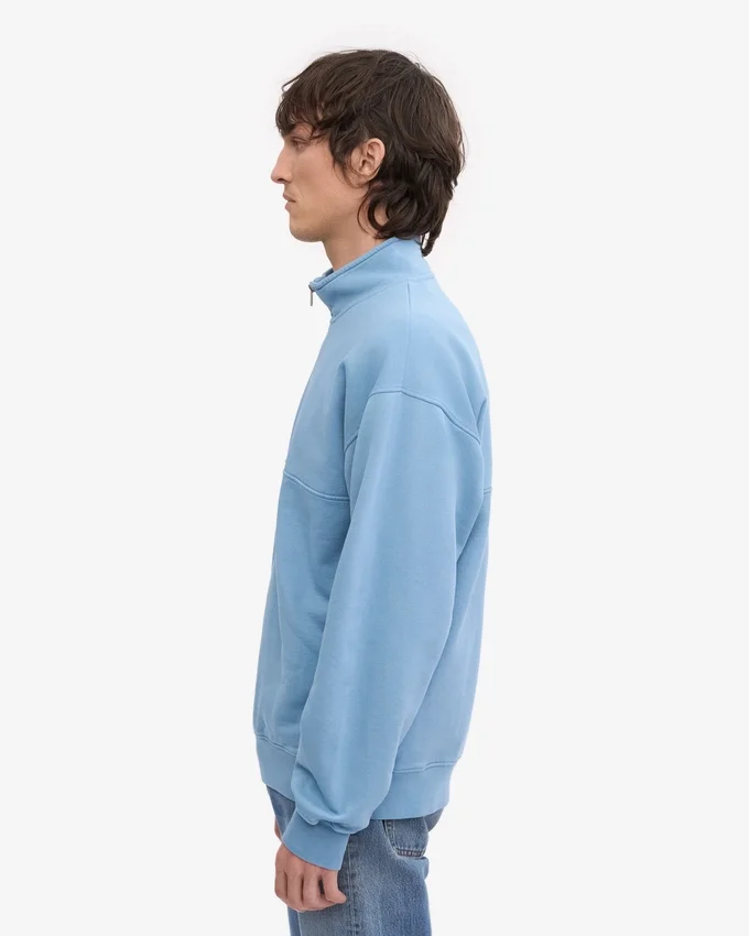 Jersey orgánico con jerséu de media cremallera - Azul mar