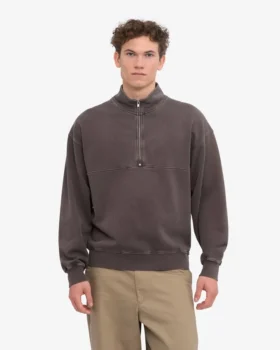 Jersey orgánico con jerséu de media cremallera – Barro descolorido