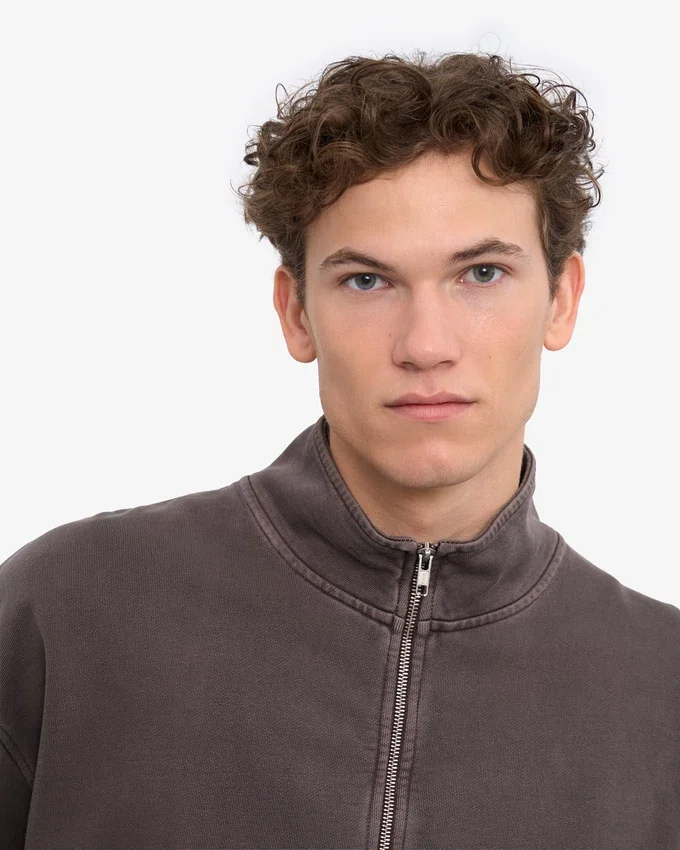 Jersey orgánico con jerséu de media cremallera - Barro descolorido