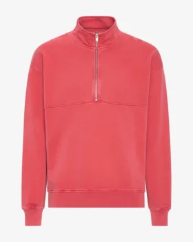Jersey orgánico con jerséu de media cremallera - Rojo descolorido