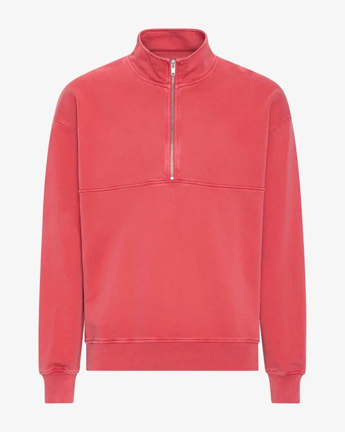 Jersey orgánico con jerséu de media cremallera - Rojo descolorido