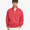 Jersey orgánico con jerséu de media cremallera - Rojo descolorido