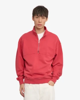 Jersey orgánico con jerséu de media cremallera – Rojo descolorido