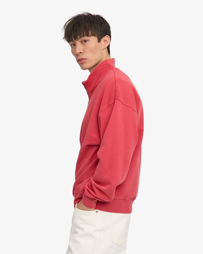 Jersey orgánico con jerséu de media cremallera - Rojo descolorido