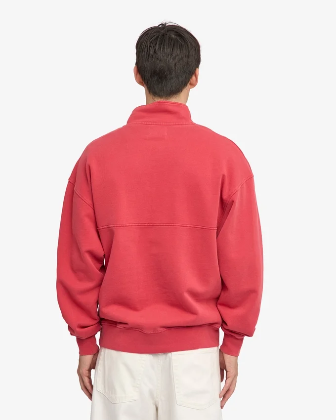 Jersey orgánico con jerséu de media cremallera - Rojo descolorido