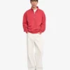 Jersey orgánico con jerséu de media cremallera - Rojo descolorido