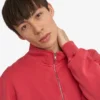 Jersey orgánico con jerséu de media cremallera - Rojo descolorido