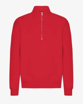 Jersey orgánico con jerséu de media cremallera - Rojo escarlata