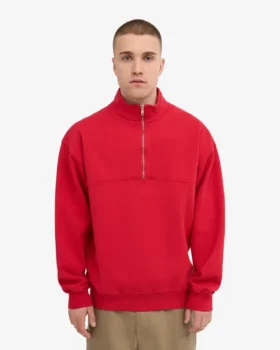 Jersey orgánico con jerséu de media cremallera – Rojo escarlata