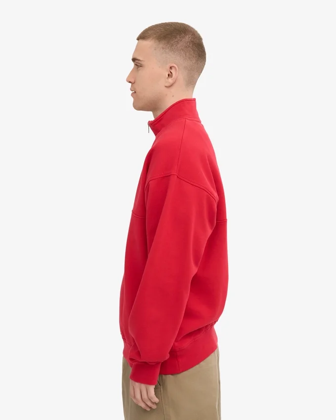 Jersey orgánico con jerséu de media cremallera - Rojo escarlata