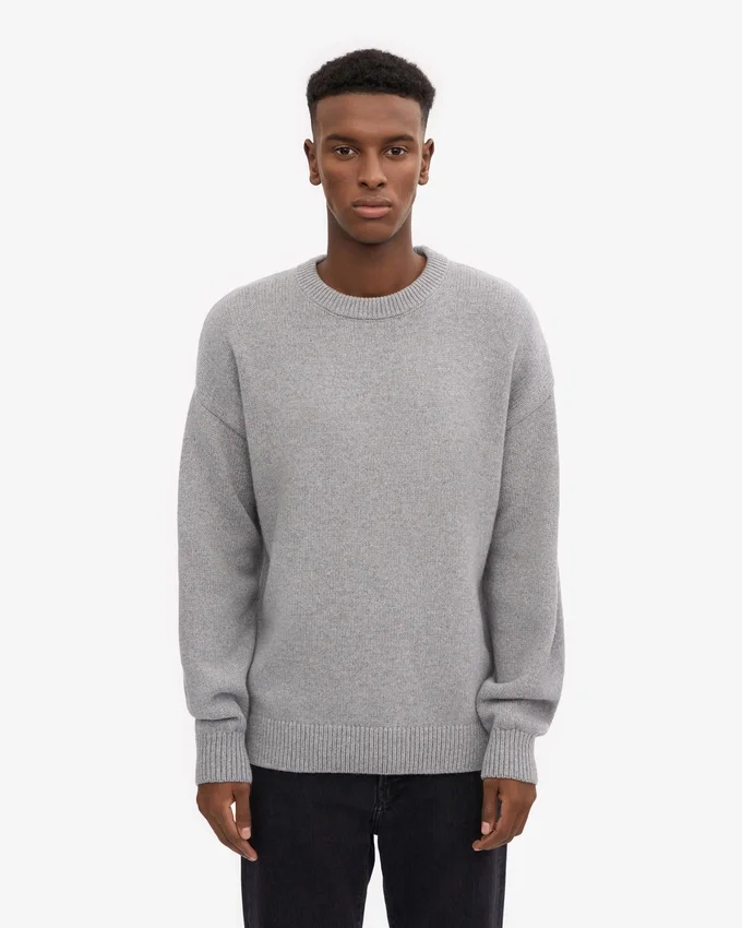 Jersey oversize de lana merina - Gris jaspeado