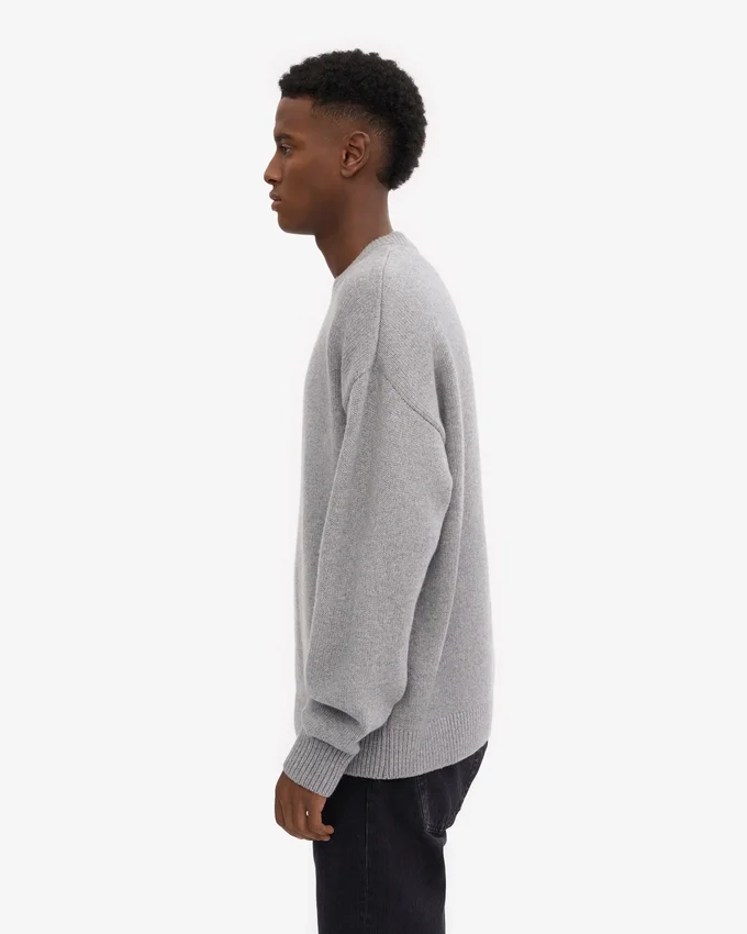 Jersey oversize de lana merina - Gris jaspeado