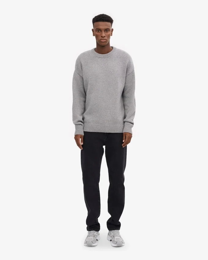 Jersey oversize de lana merina - Gris jaspeado